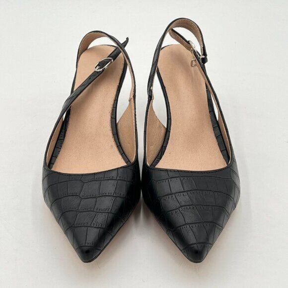 Black Crocodile Printing Kitten Heels Office Pumps Pointed Toe Slingback Shoes - Picture 3 of 7